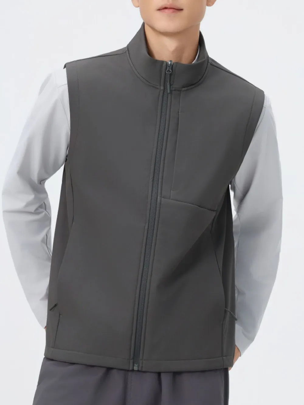 Men's Full Size Sleeveless Softshell Vest with Full Zip Plus Size