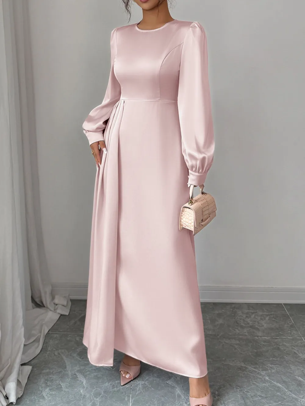 Satin Long Sleeve Maxi Dress, image 3