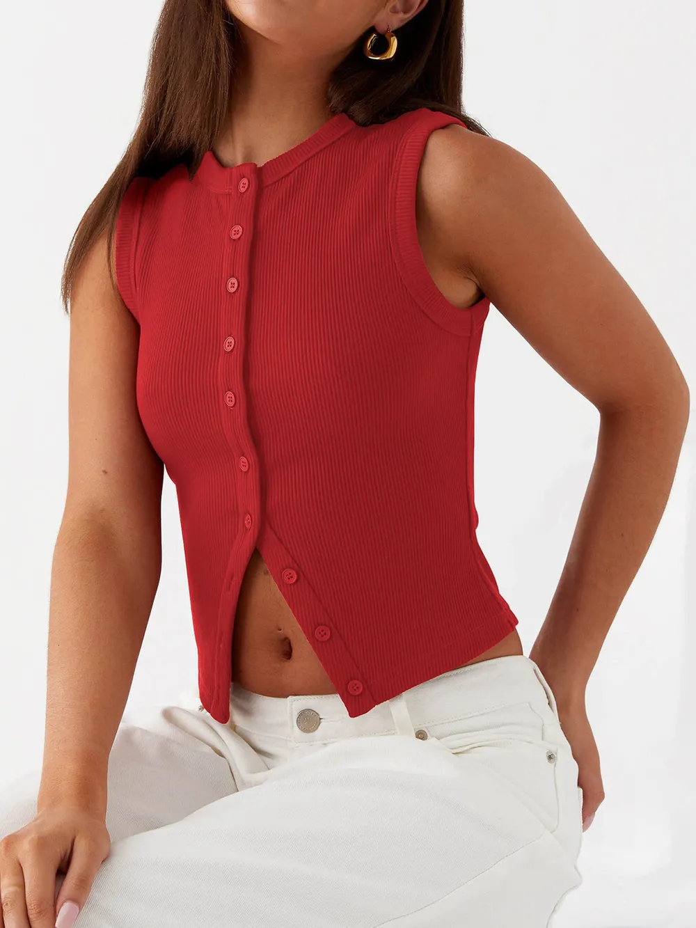 Button Up Round Neck Tank, image 16