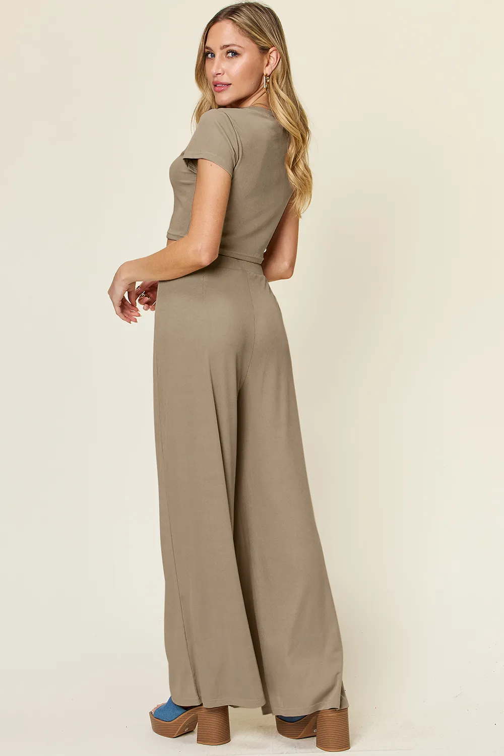 Full Size Round Neck Top and Pants Set, image 9