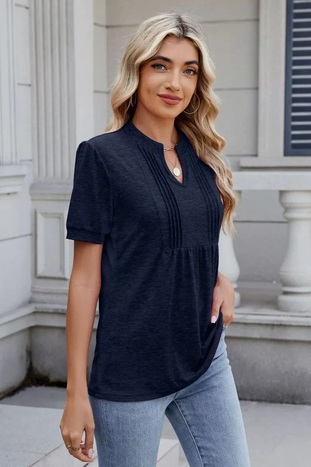 Notched Short Sleeve Top, image 7