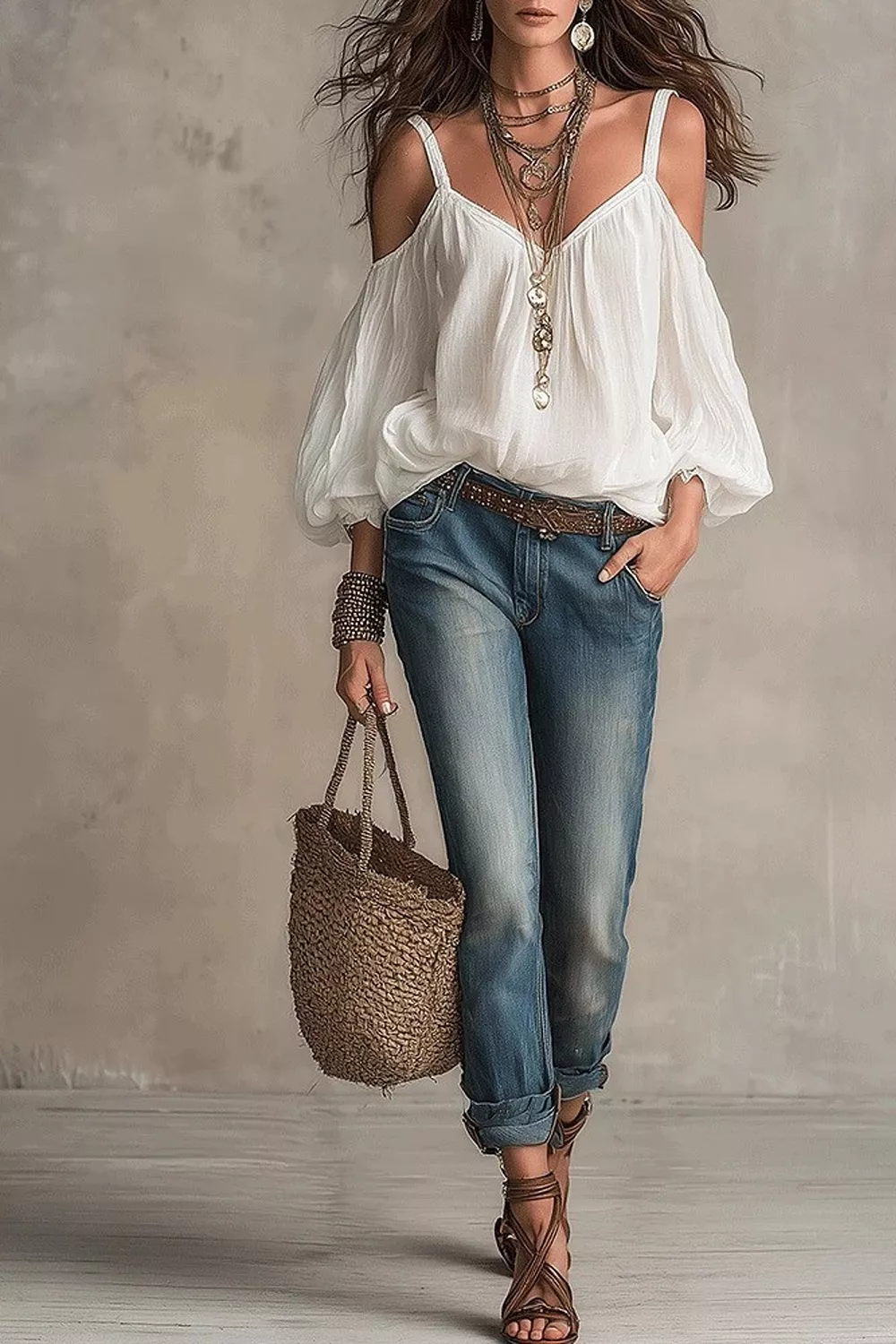 Cold Shoulder Balloon Sleeve Blouse, image 2