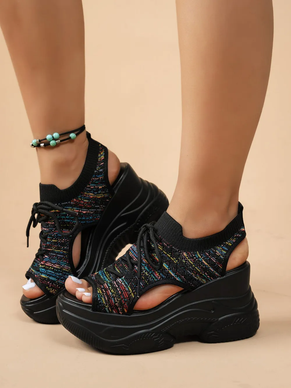 Lace Up Platform Wedge Sandals, image 8