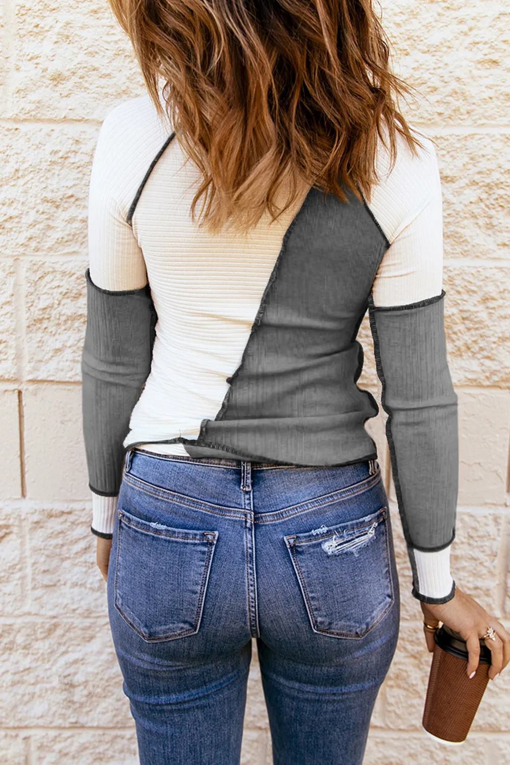 Color Block Exposed Seam Knit Top, image 4