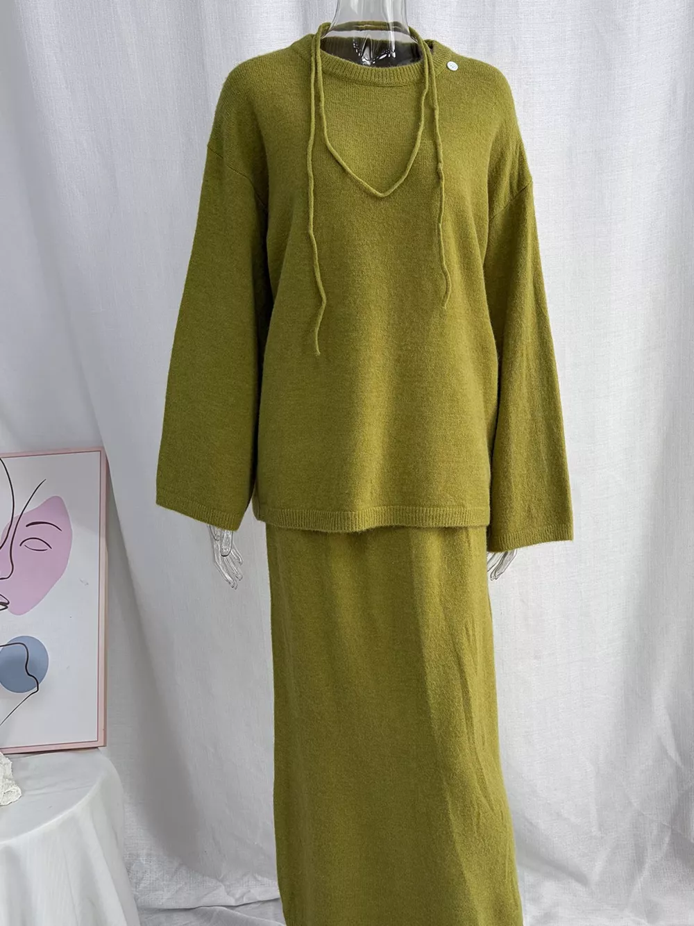 Waist-Tie Detail Sweater and Maxi Skirt Set, image 15