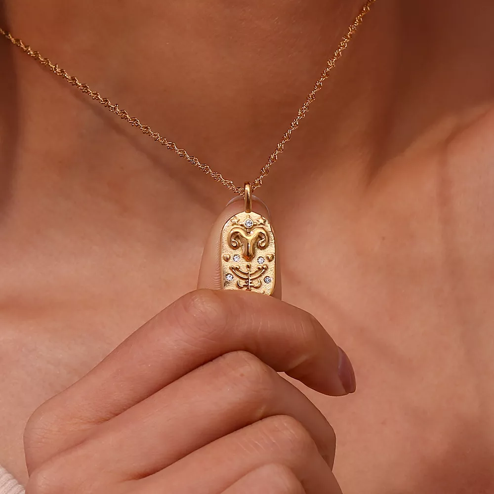 18K Gold-Plated Oval Zodiac Pendant Necklace, image 6