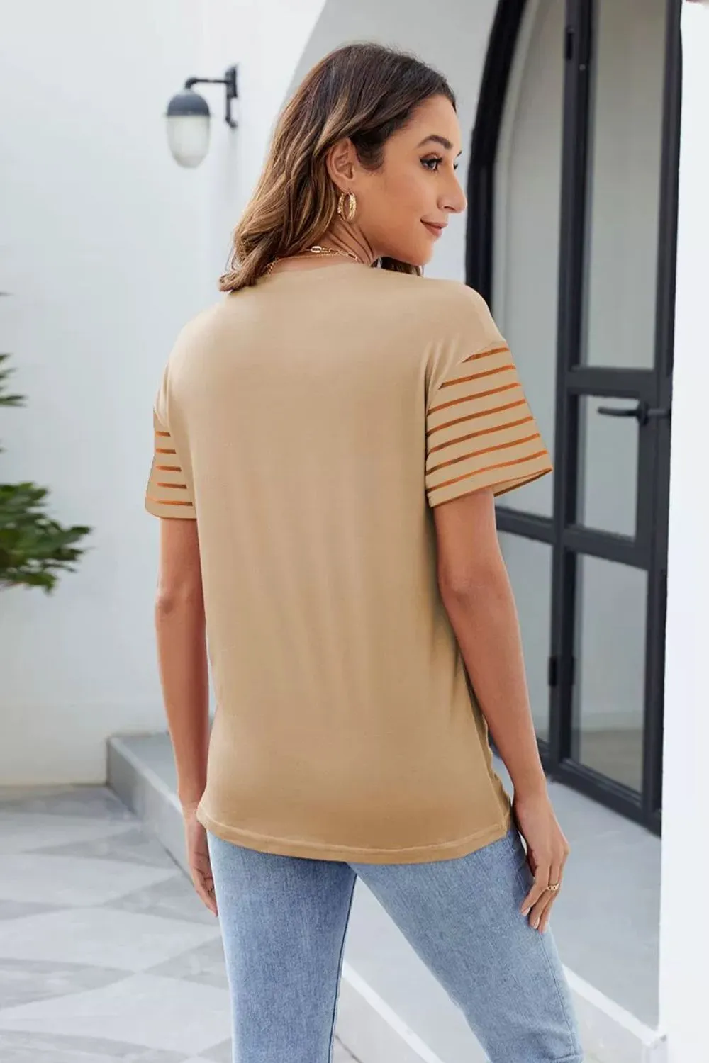 Color Block Round Neck Short Sleeve T-Shirt, image 4