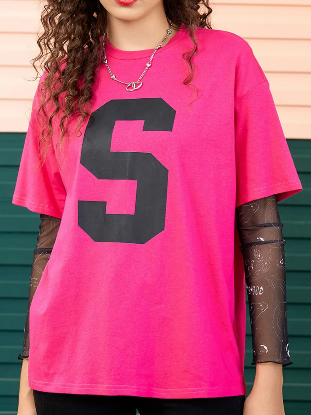 Letter Graphic Round Neck Half Sleeve T-Shirt, image 5