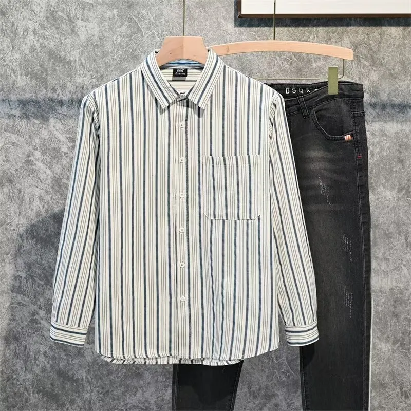 Men's Plus Size Striped Long Sleeve Button-Down Shirt, image 2