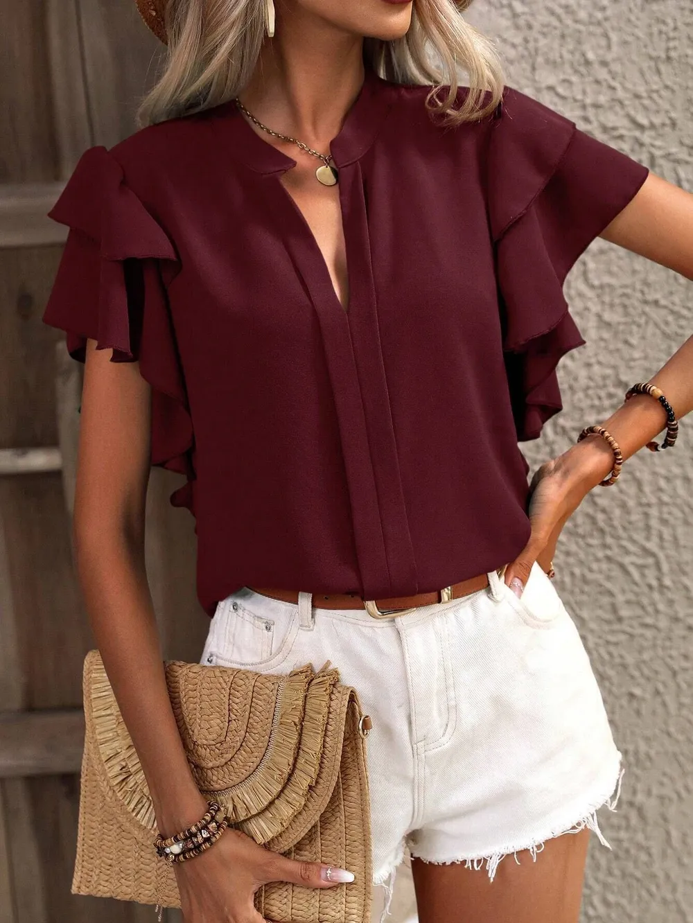 Ruffle Sleeve Notched Blouse, image 17