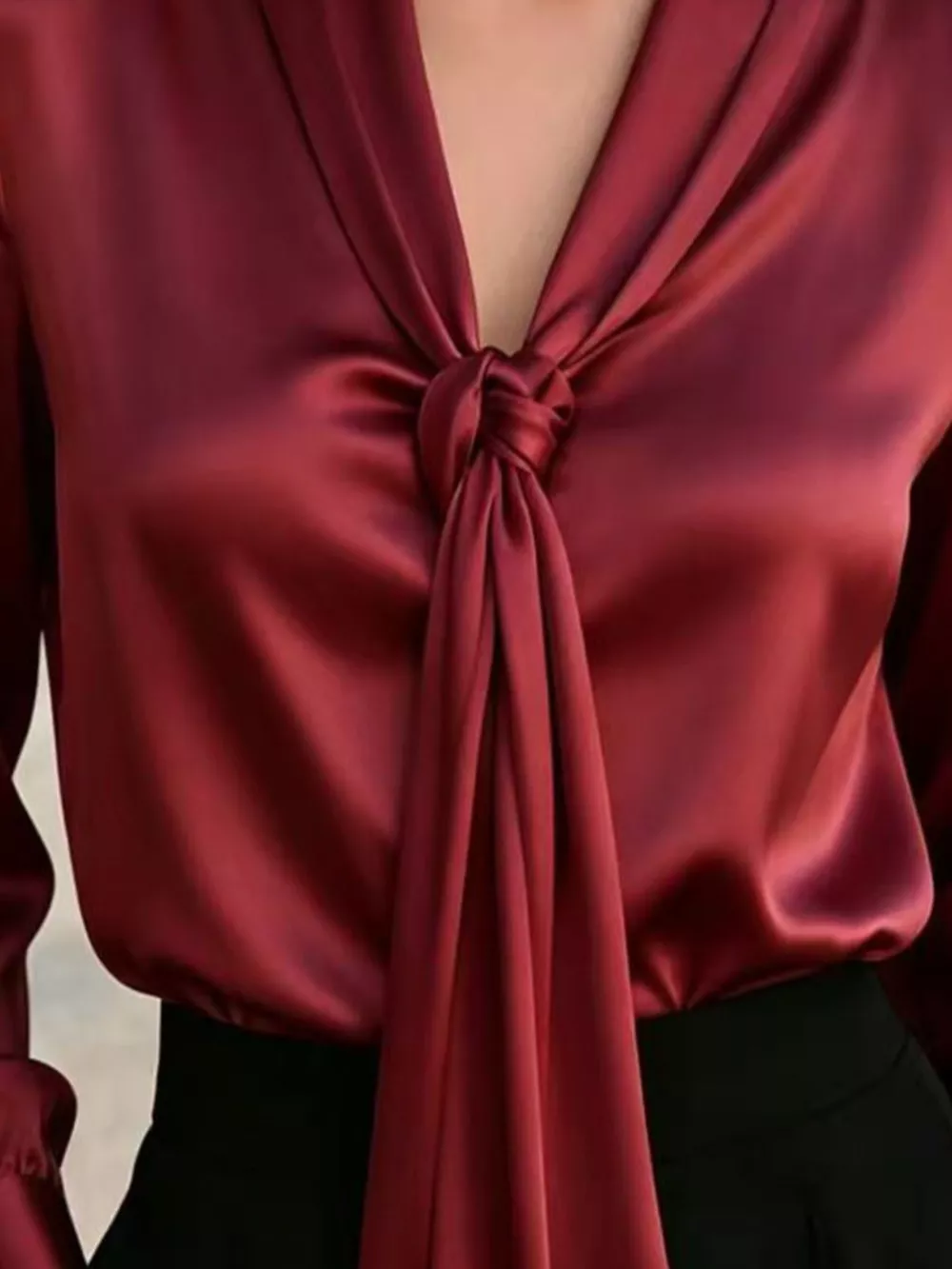 Front Tie Detail Satin Blouse, image 9