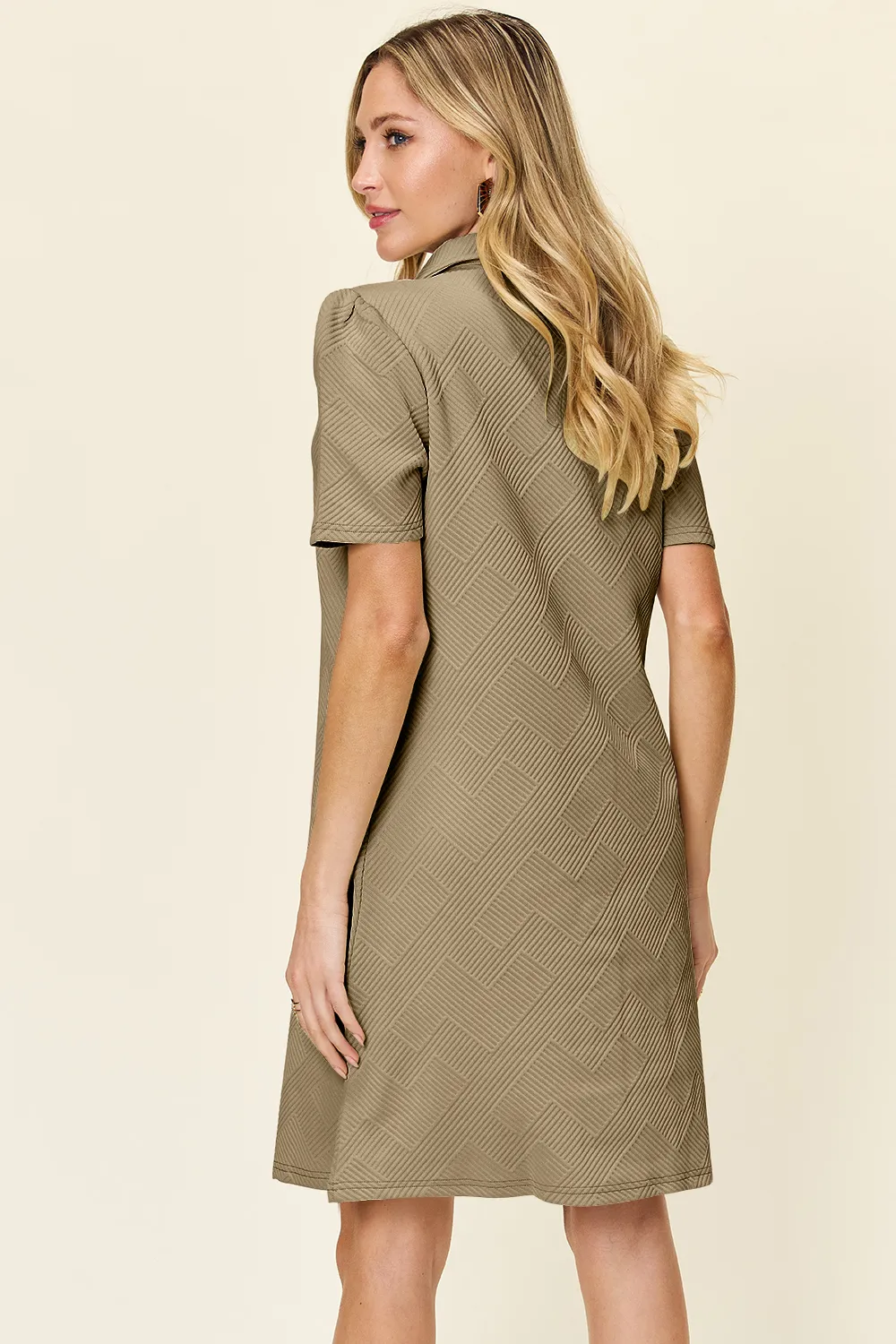 Full Size Texture Collared Neck Short Sleeve Dress, image 24