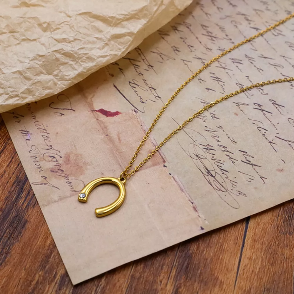 18K Gold-Plated Horseshoe Pendant Necklace, image 5