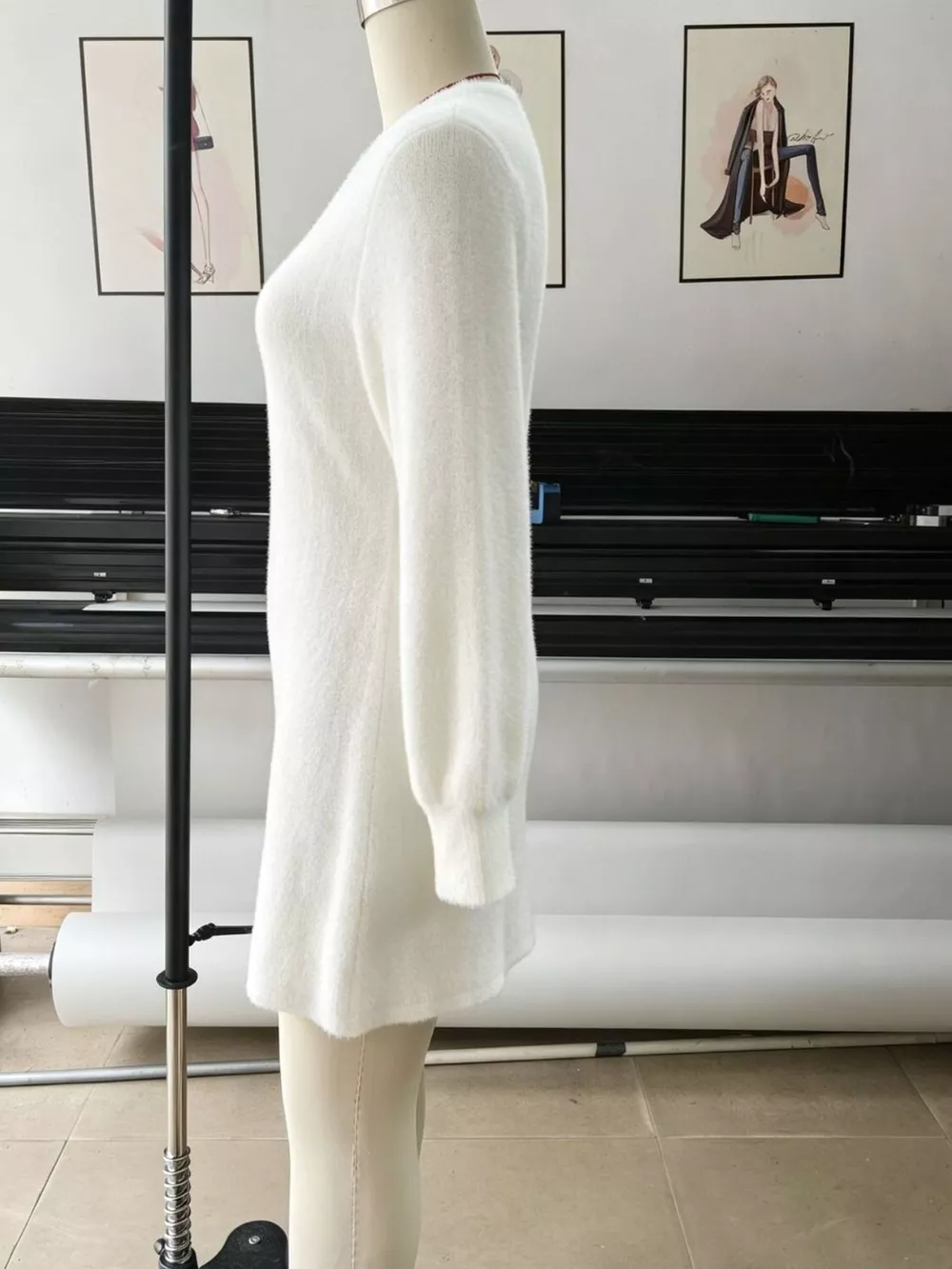 Fuzzy V-Neck Long Sleeve Sweater Dress, image 9