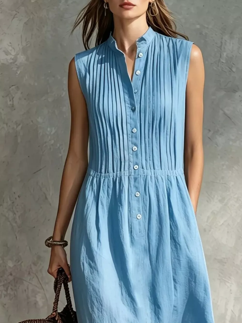 Full Size Sleeveless Button Front Midi Dress Plus Size, image 10
