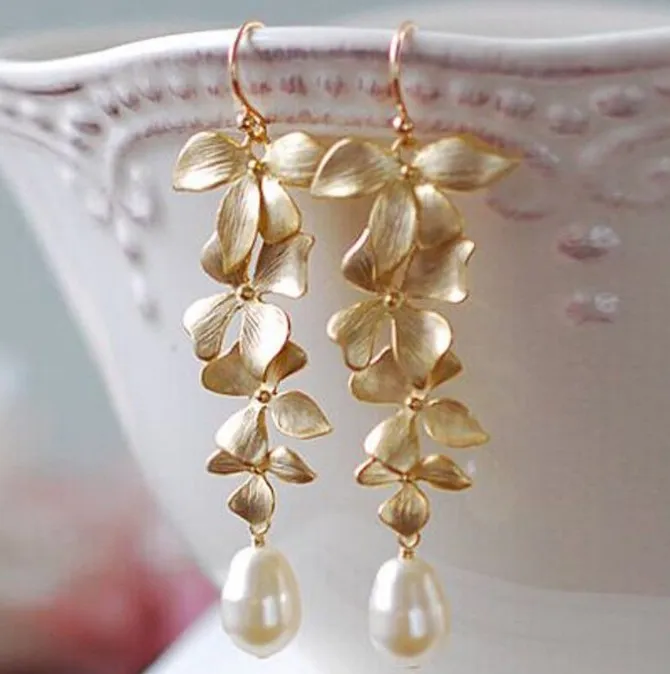 Alloy Flower Synthetic Pearl Earrings, image 3