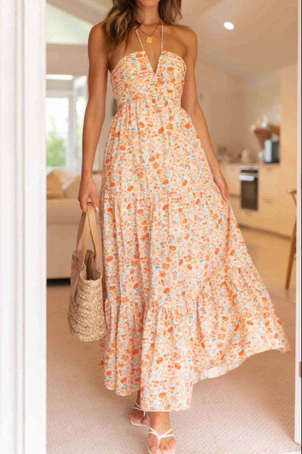 Floral Halter Neck Tiered Maxi Dress, image 14