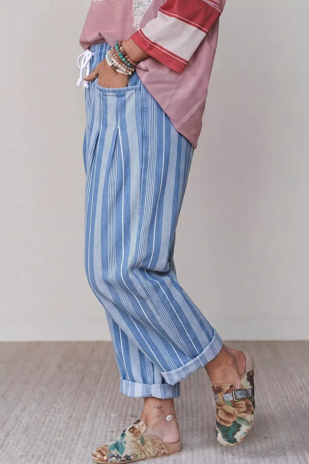 Stripe High Waist Wide Leg Barrel Jeans, image 3