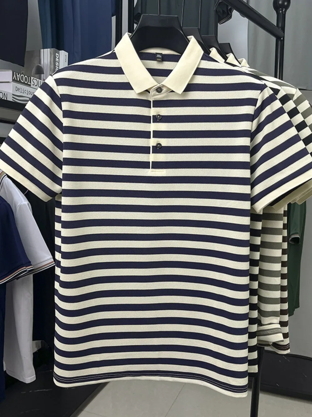 Men's Full Size Striped Short Sleeve Polo Plus Size, image 2
