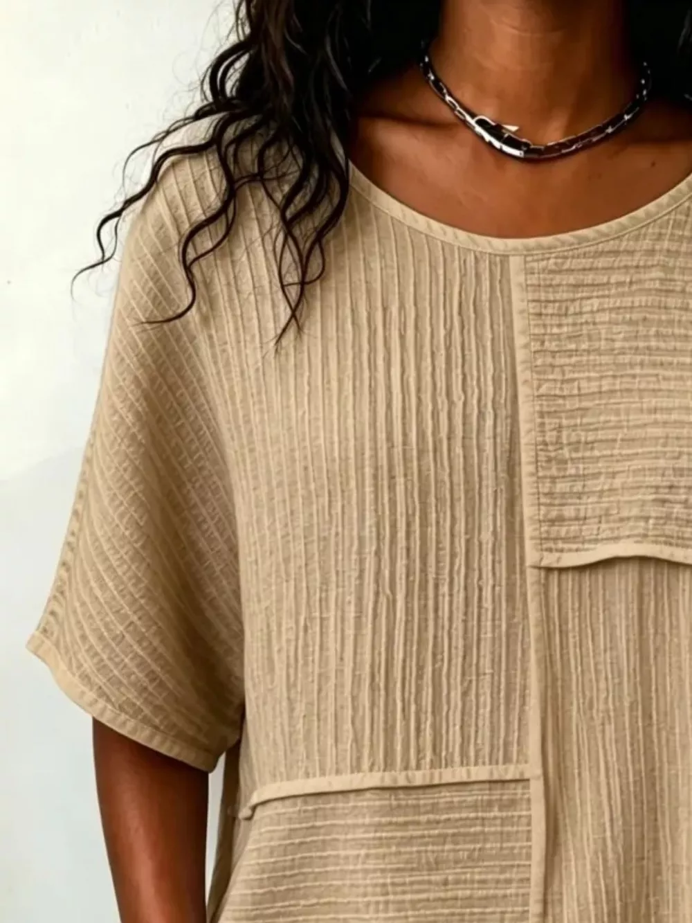 Full Size Texture Round Neck Half Sleeve Blouse Plus Size, image 4
