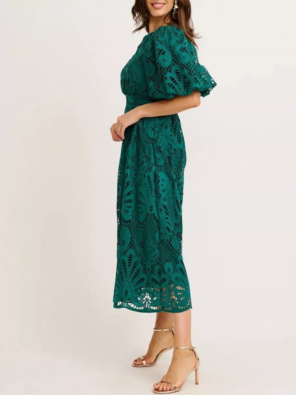 Lace Puff Sleeve Midi Dress, image 6