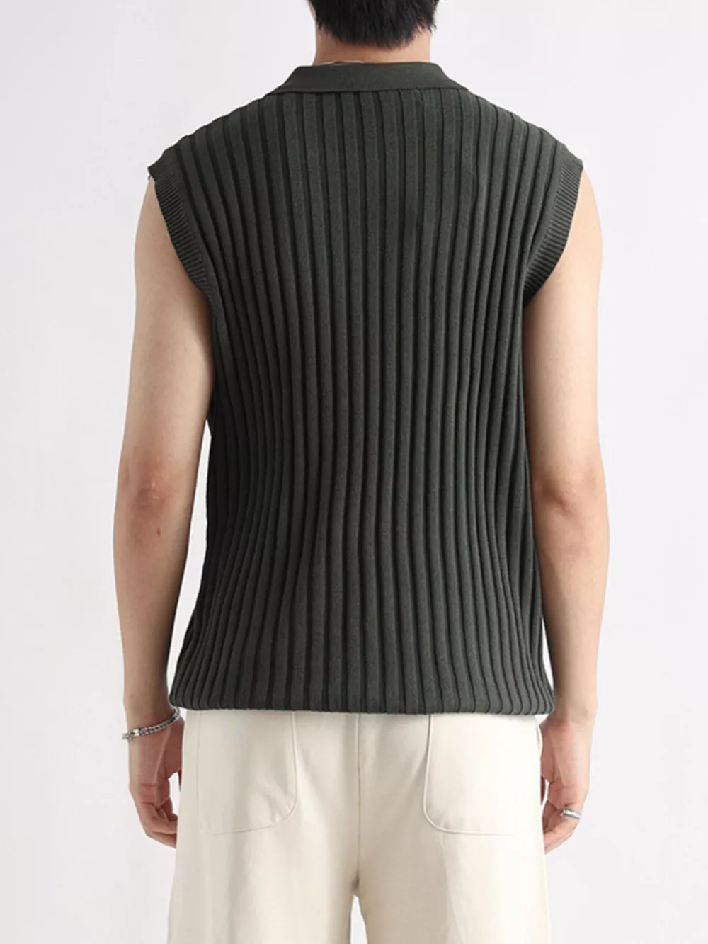 Men's Plus Size Ribbed Knit Zip-Up Tank, image 6