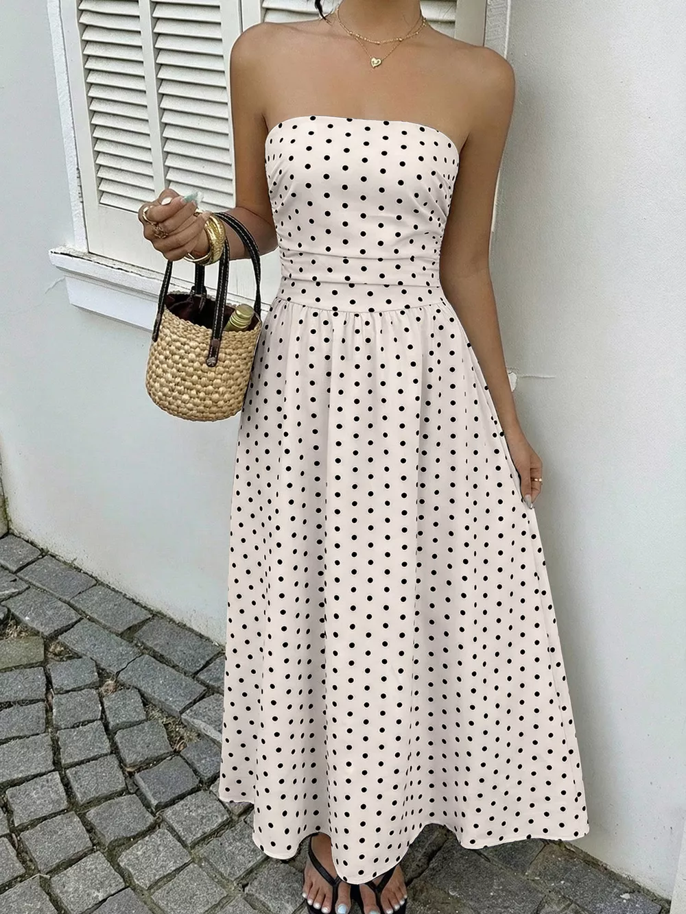 Polka Dot Tube A-Line Dress, image 6