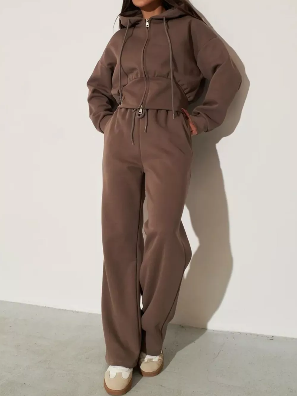 Zip-Up Hoodie and Wide-Leg Sweatpants Set, image 14