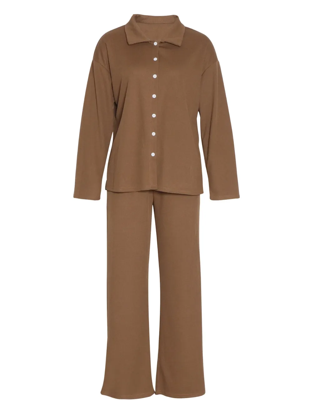 Collared Neck Long Sleeve Top and Drawstring Pants Set, image 2