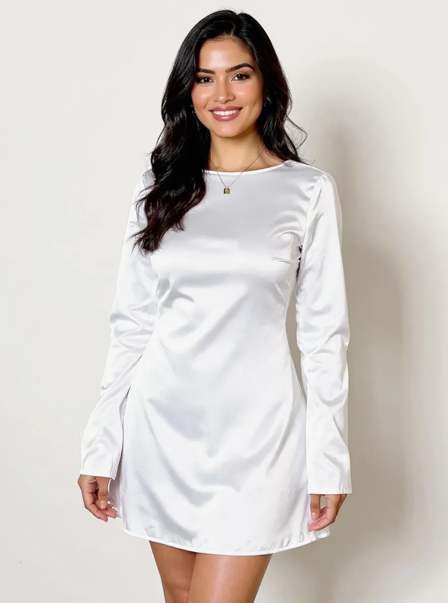 Round Neck Long Sleeve Mini Dress, image 2