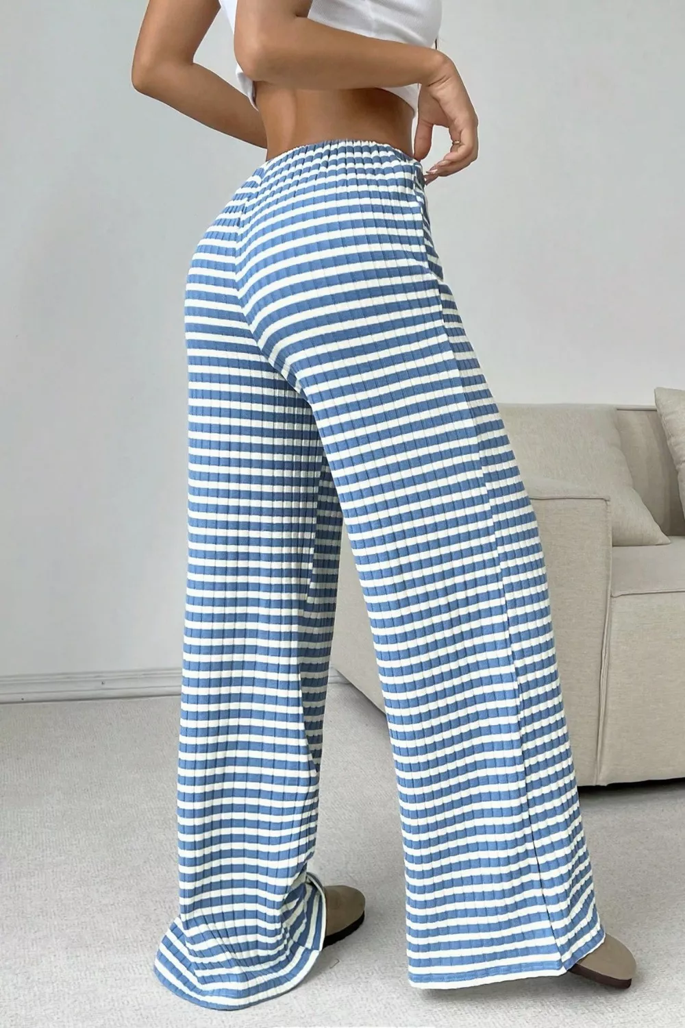 Ribbed Knit Drawstring Wide Leg Pants, image 13