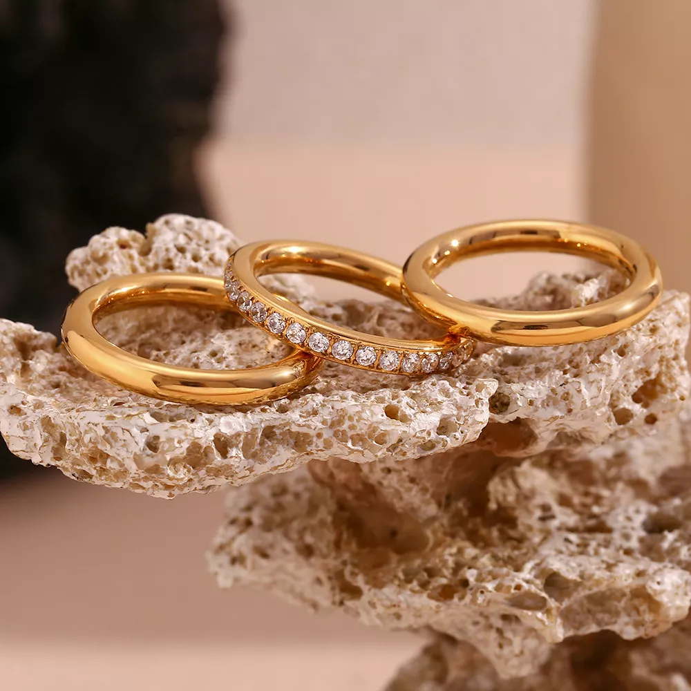 Stainless Steel Zircon Ring 3 Piece Set, image 4