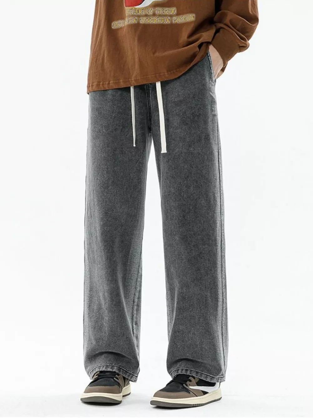 Men's Full Size Drawstring Relaxed Fit Wide Leg Jeans Plus Size, image 10