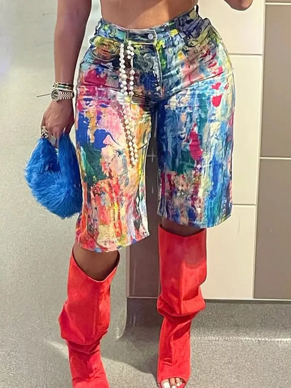 Artistic Splash Print Shorts, image 2