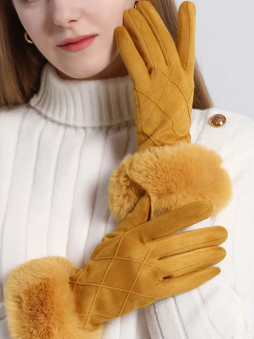 Fur Cuff Suede Gloves, image 7