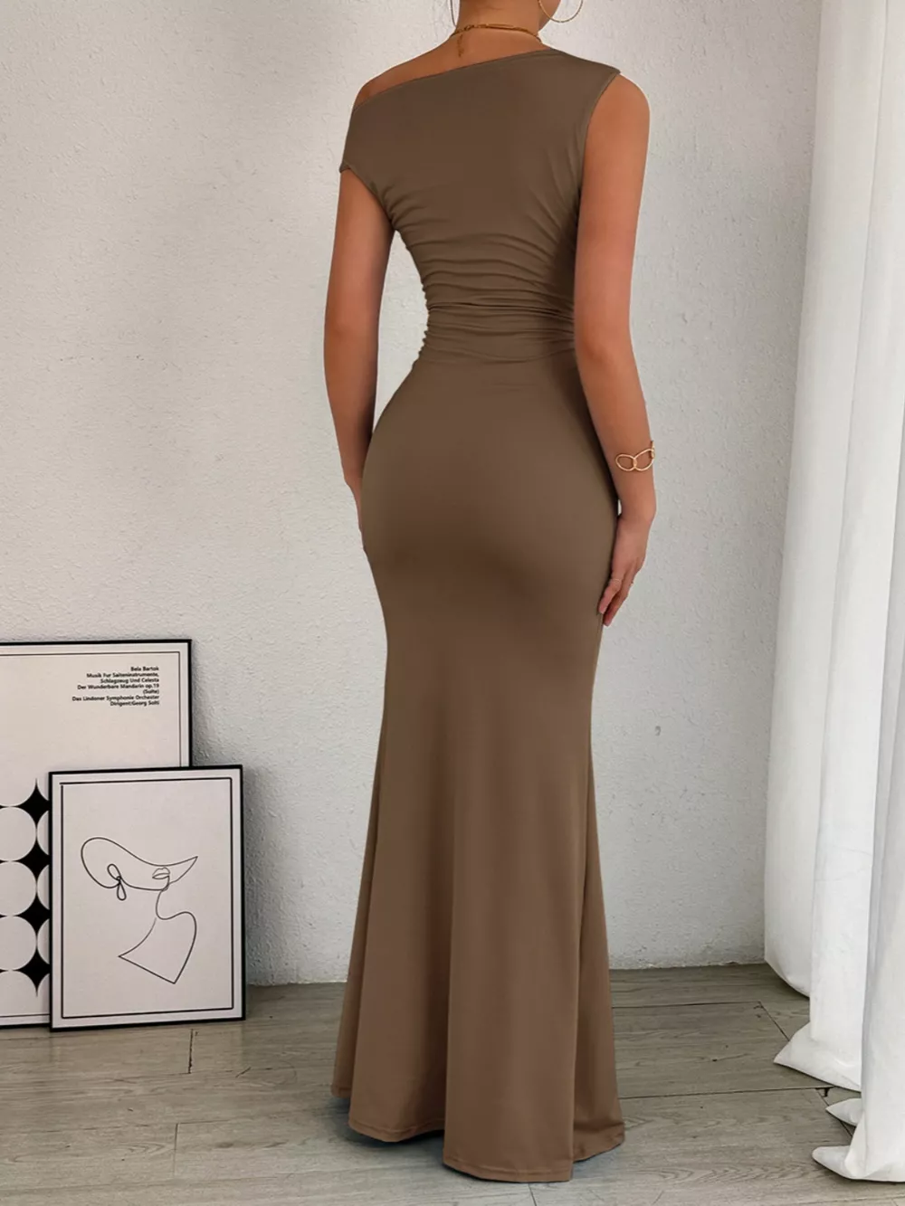 One-Shoulder Ruched Bodycon Maxi Dress, image 30