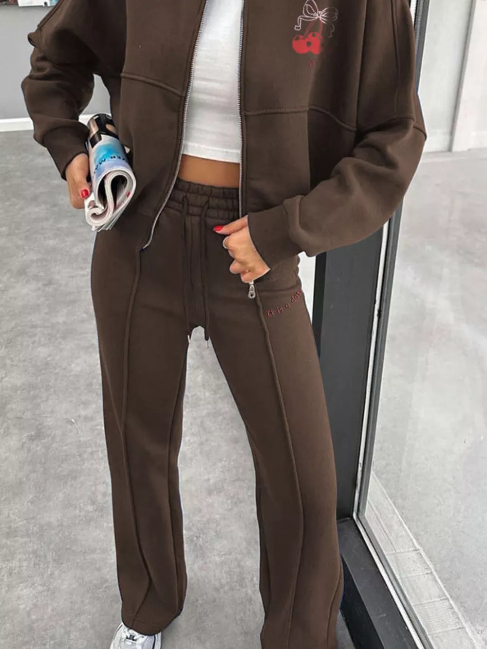 Zip Up Dropped Shoulder Outerwear and Pants Set, image 22