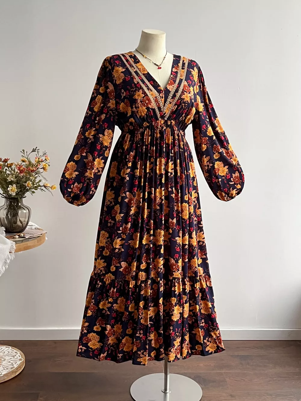 Plus Size Floral Print V-Neck Maxi Dress, image 5
