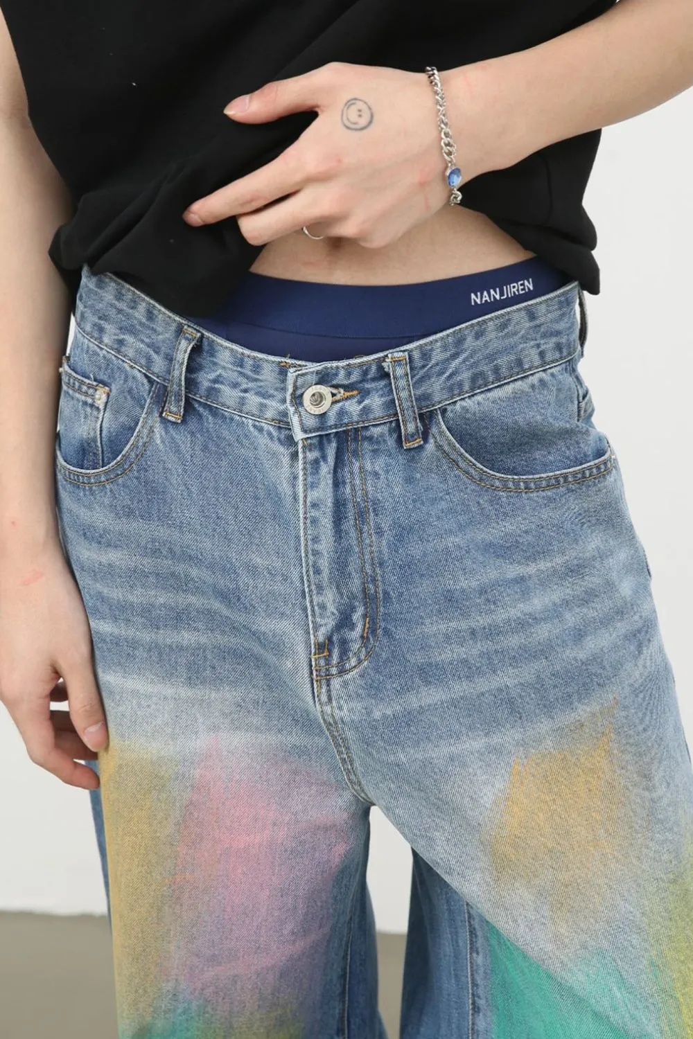 Men's Contrast Wide Leg Jeans, image 4