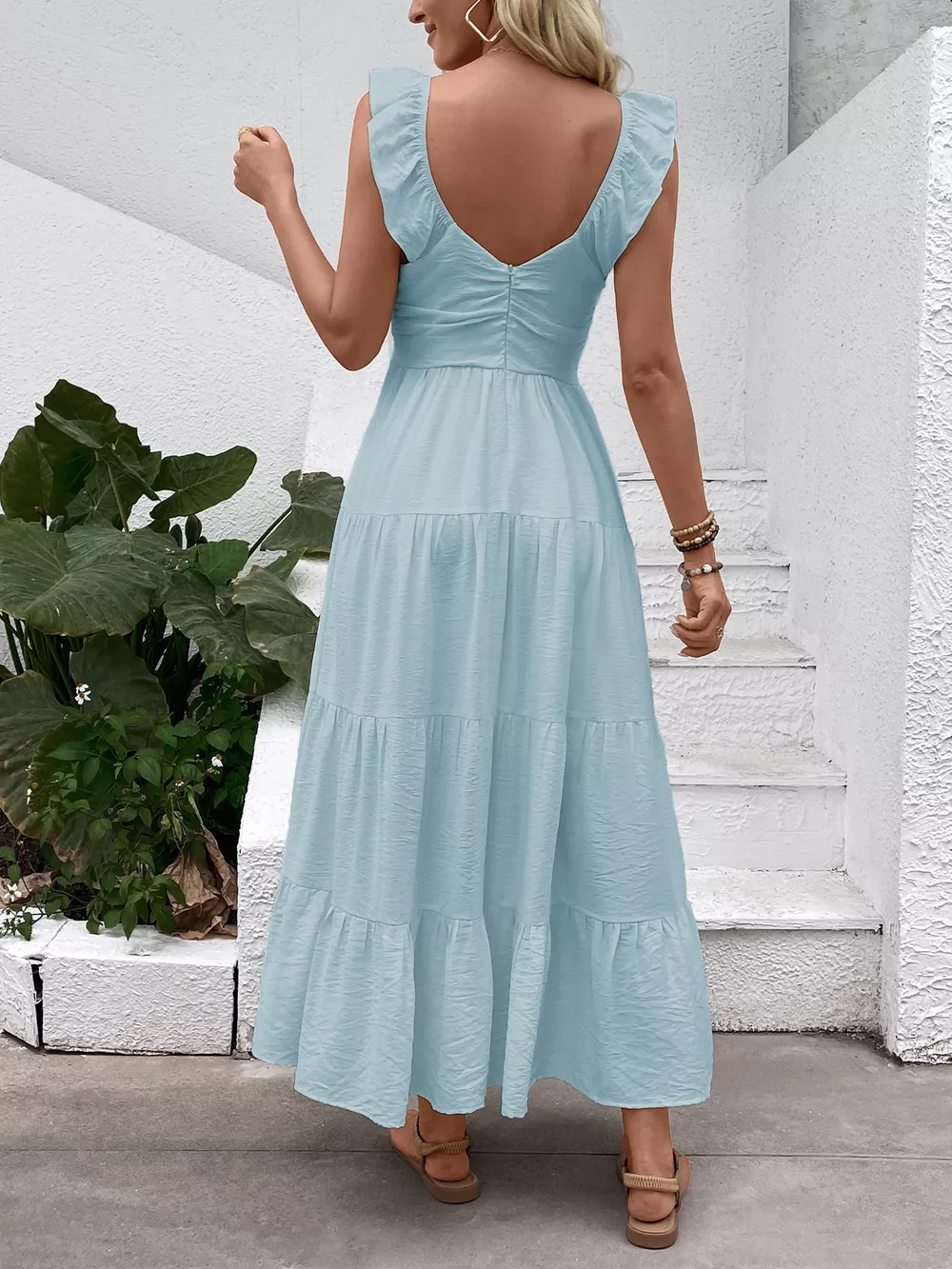 V-Neck Tiered Dress with Flutter Sleeves, image 6