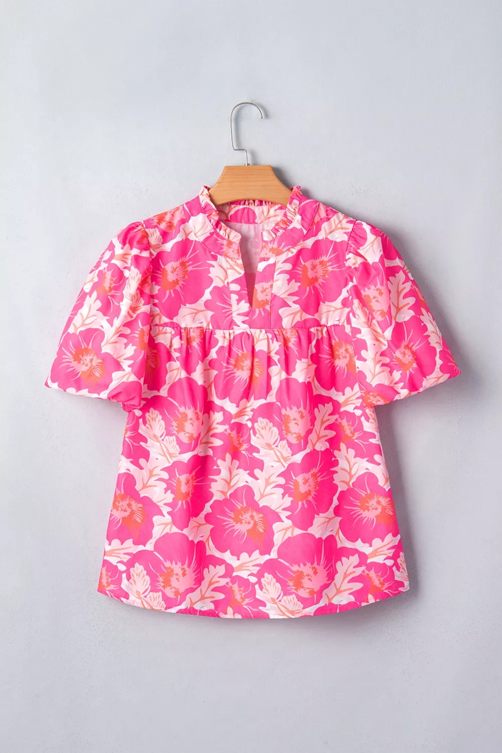 Short Bubble Sleeve Summer Floral Blouse, image 2
