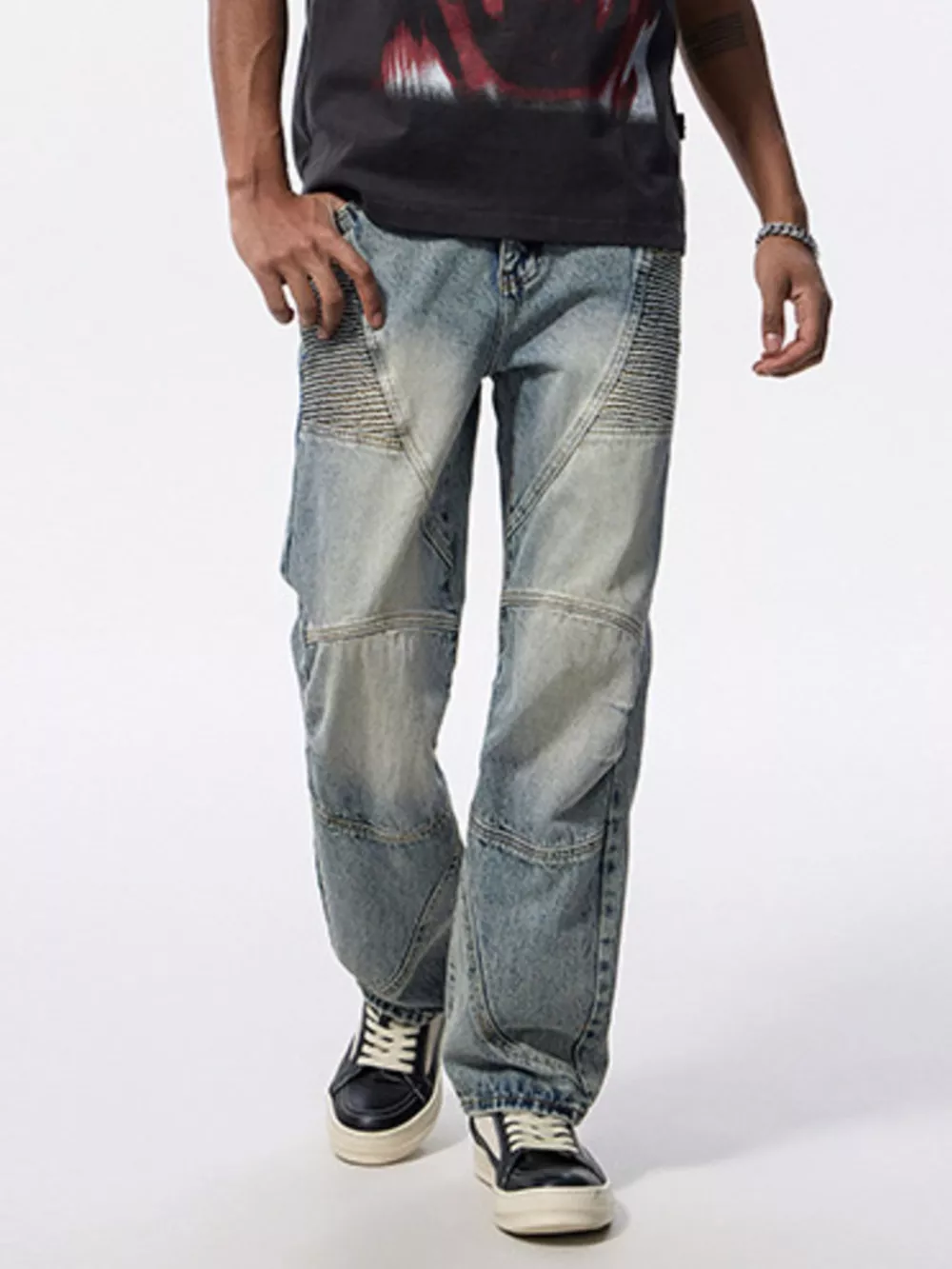Men's Washed Wide Leg Jeans