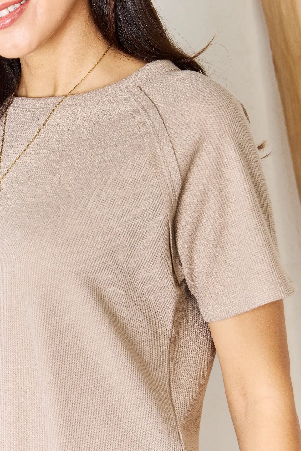Baby Waffle Short Sleeve Slit High-Low T-Shirt, image 6