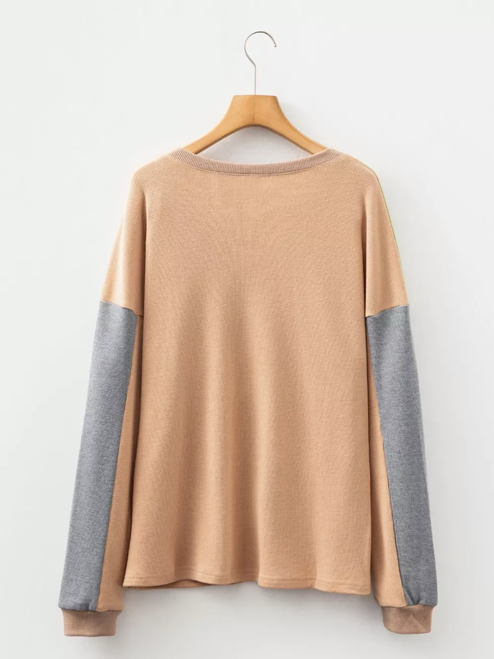 Color Block Thermal Textured Knit Drop Shoulder Henley Top, image 9