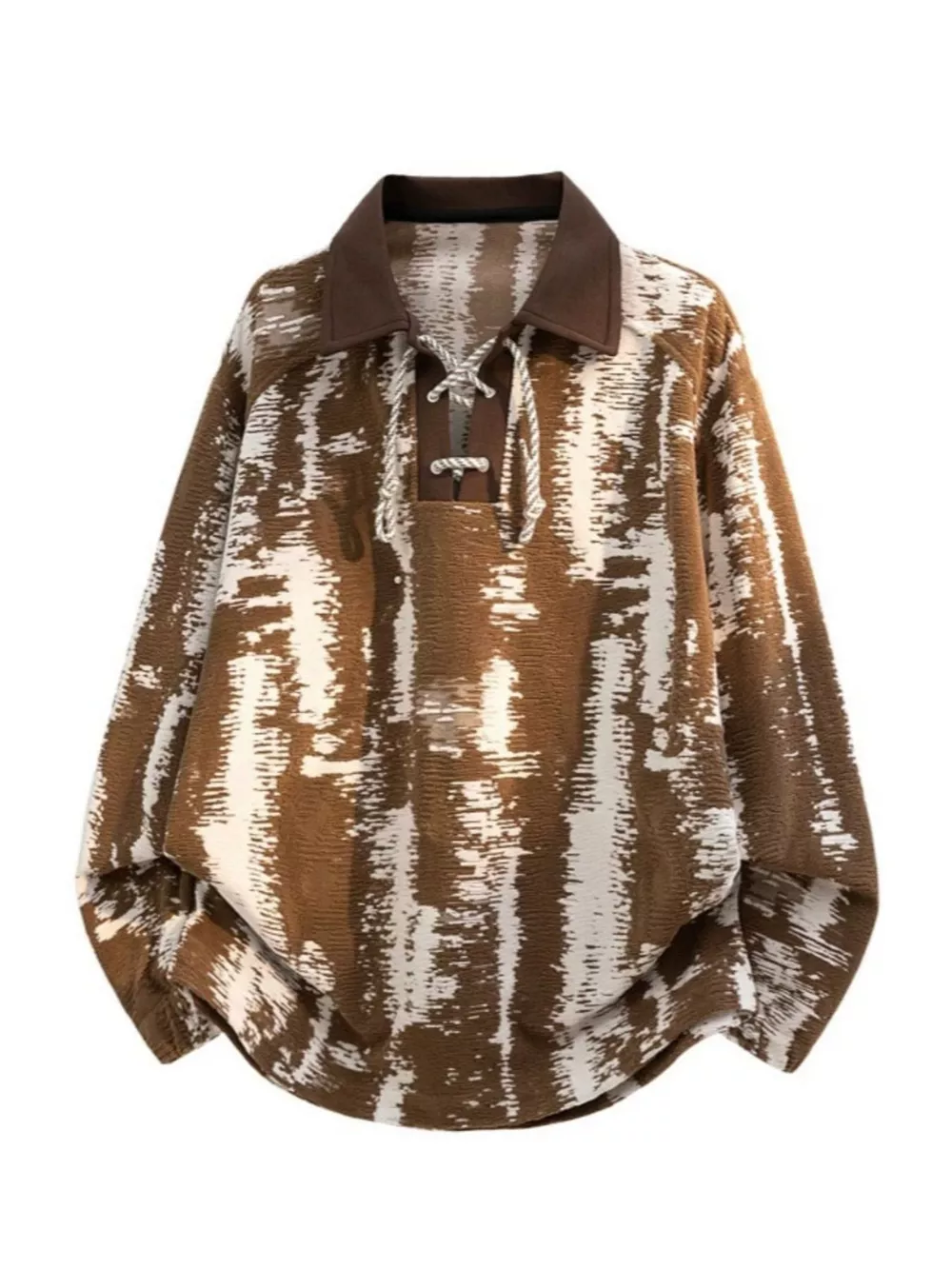 Men's Plus Size Lace Up Long Sleeve Blouse, image 4