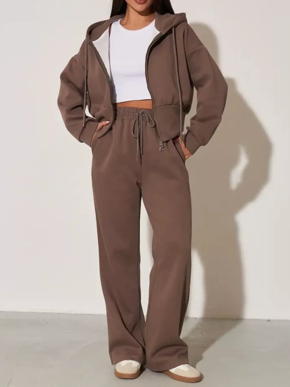 Zip-Up Hoodie and Wide-Leg Sweatpants Set, image 12
