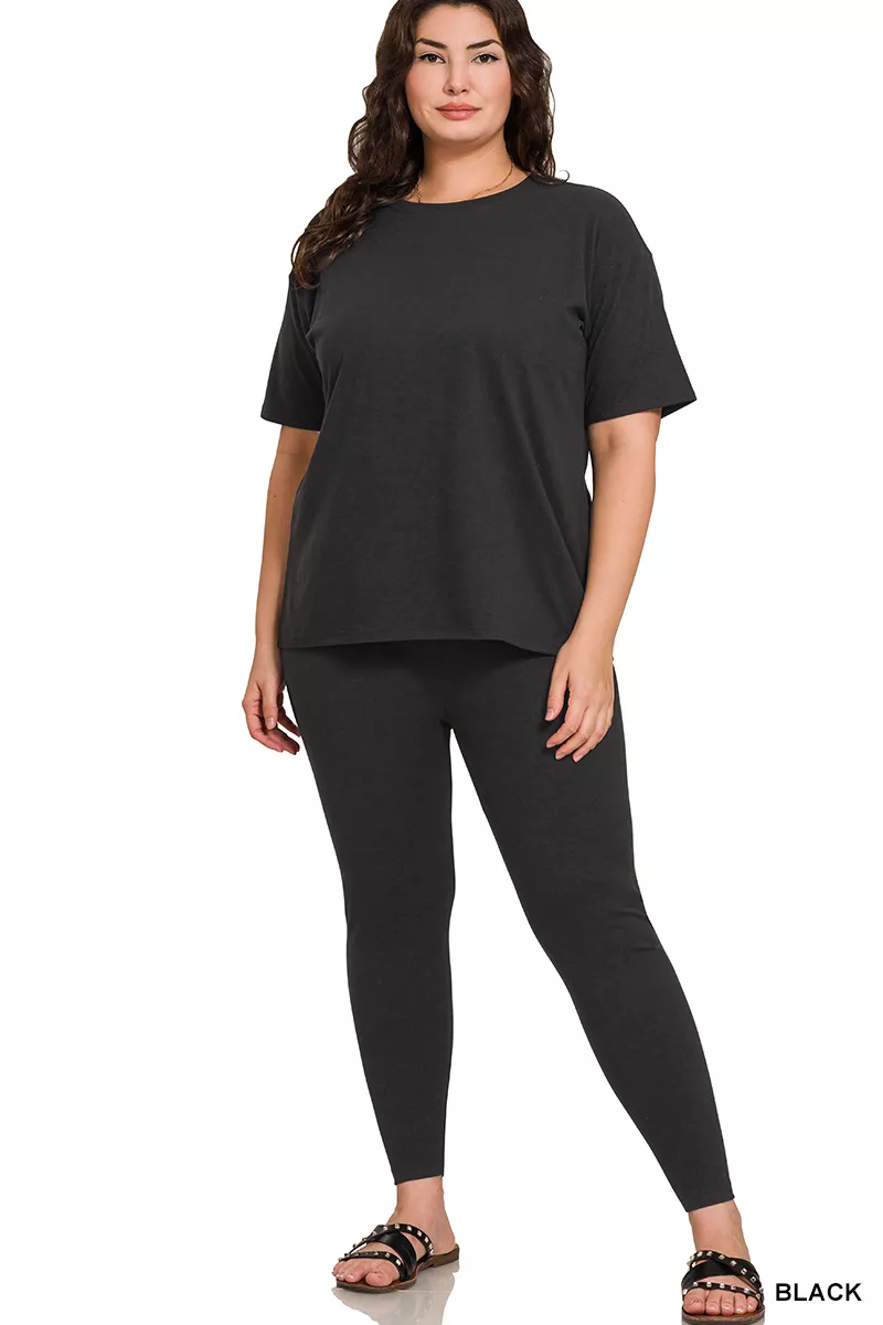 Full Size Brushed Dty Microfiber Short Sleeve Top and Pants Loungewear Set Plus Size, image 2
