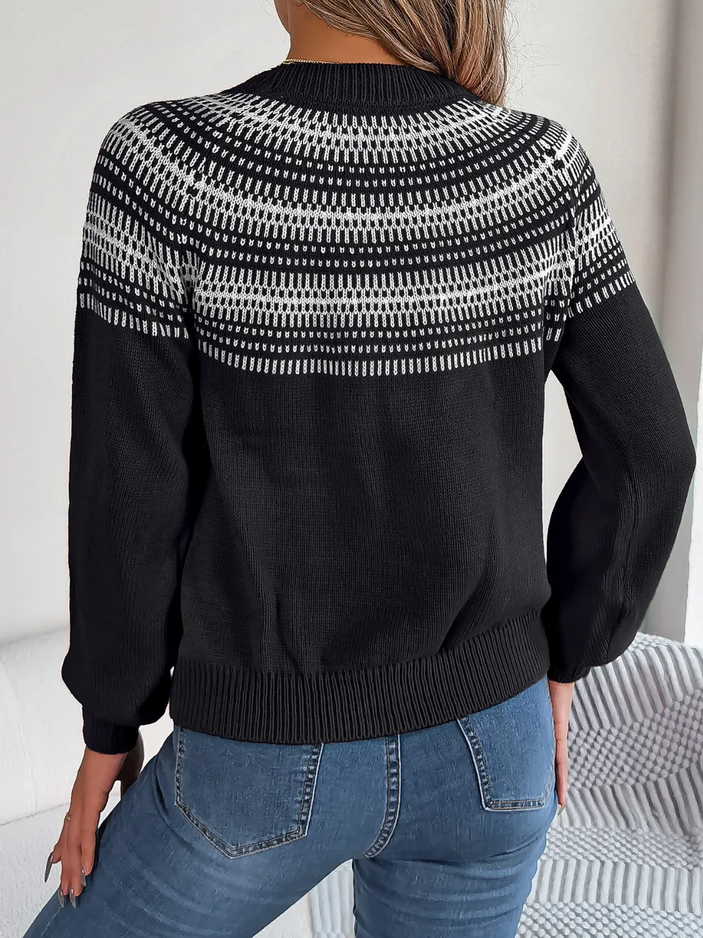 Contrast Round Neck Long Sleeve Sweater, image 5