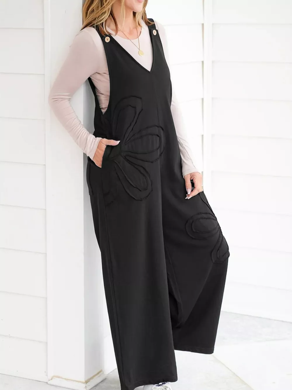 V-Neck Wide Leg Jumpsuit