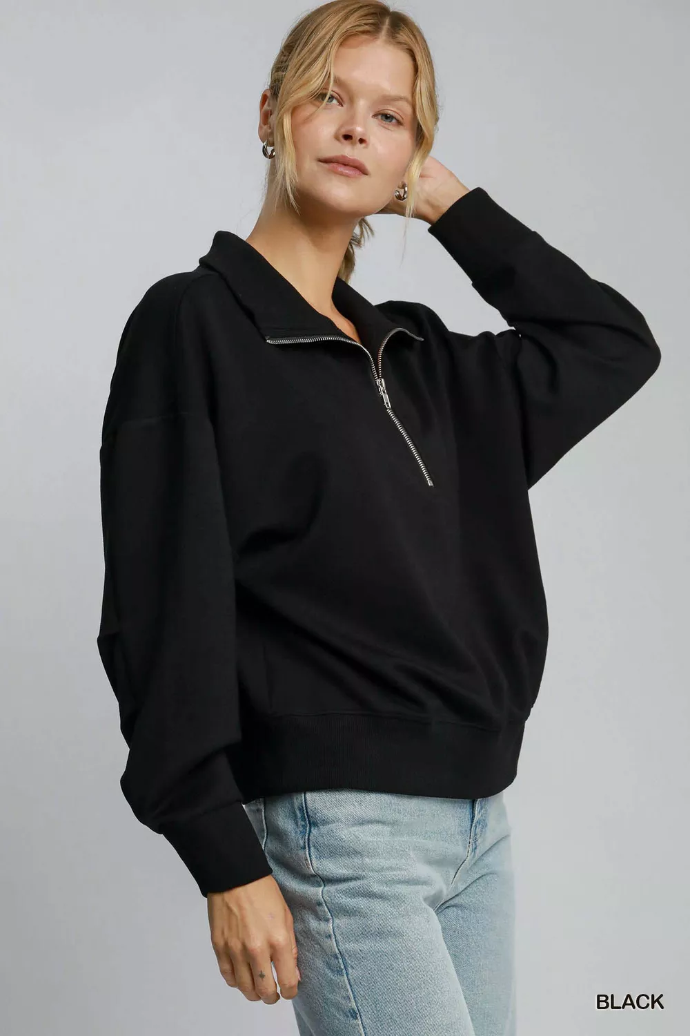 Half Zip Drop Shoulder Sweatshirt, image 2